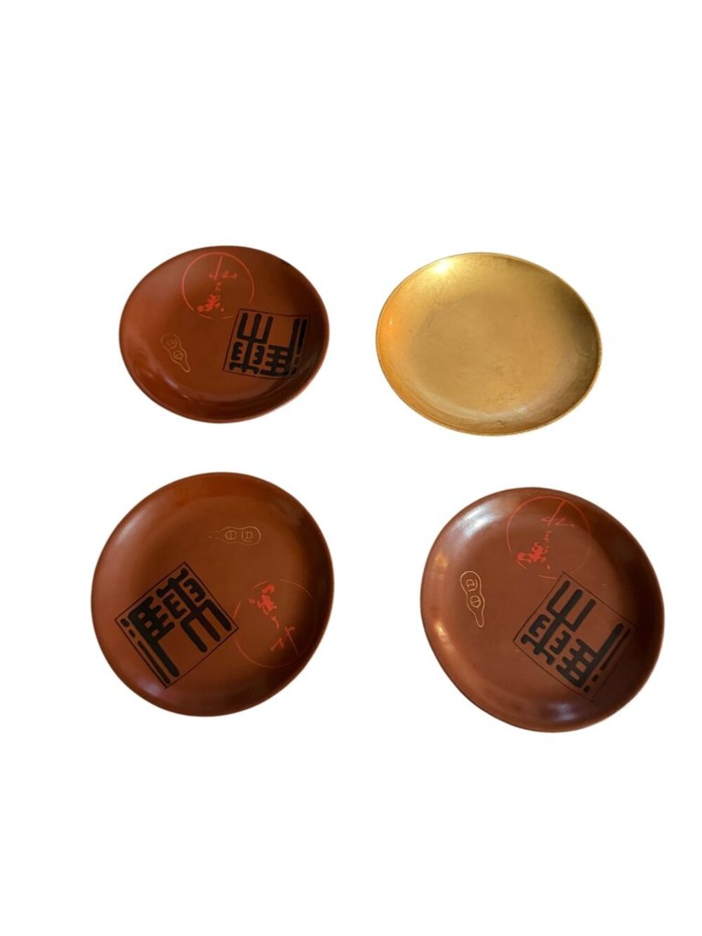 Japanese Lacquerware Plates Set Of 4 With Gold & Red Designs Made In Japan